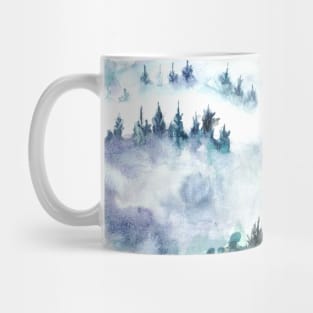 pine tree jungle in mist watercolor Mug